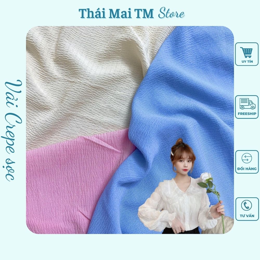Vải crepe sọc,chất cotton thoáng mát Thời trang nữ 2022 TháiMaiTM