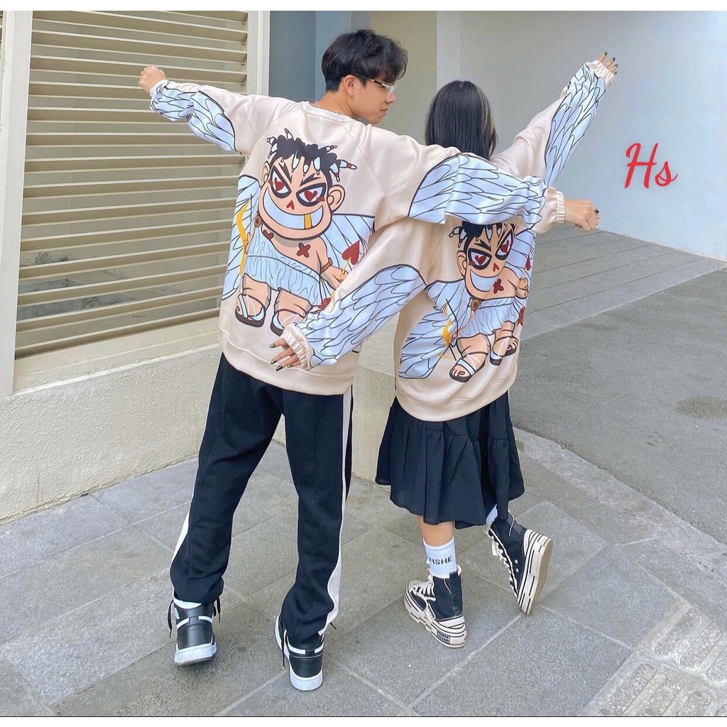 Áo sweater hồng in thần tình yêu dài tay LOIX mã 572