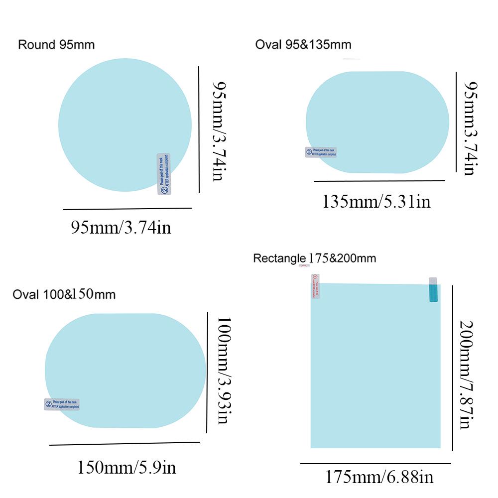 Set 2 miếng dán gương chiếu hậu xe hơi chống nước mưa bảo vệ hình dạng tròn/ oval/ chữ nhật tiện lợi