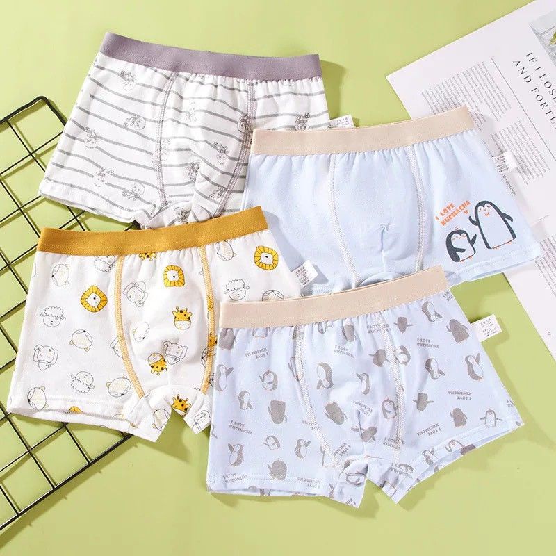 Set 4 quần chip đùi boxer/ tam giác cotton bé trai họa tiết đáng yêu