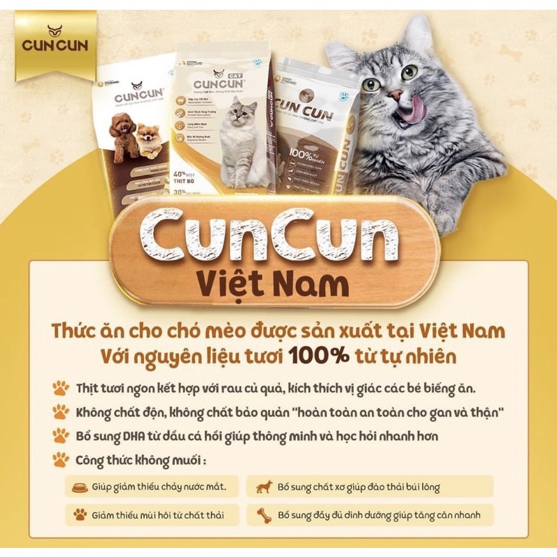 [Chính Hãng] Hạt Mèo CunCun Cat- Thức Ăn Dinh Dưỡng Cho Mèo-  Thức Ăn Khô Cho Mèo Tiện Dụng 1,2kg