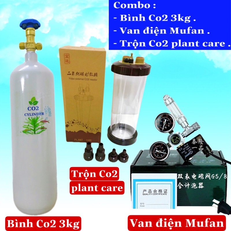 Bình Co2 van điện trộn Co2 plant care - Trọn bộ bình Co2 3kg full khí van điện tinh chỉnh mufan và trộn co2 plant care.