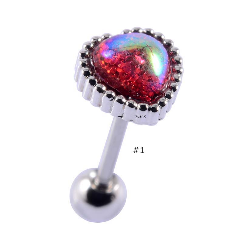 Khuyên tai đầu hình trái tim và hình tròn bằng thép không gỉ