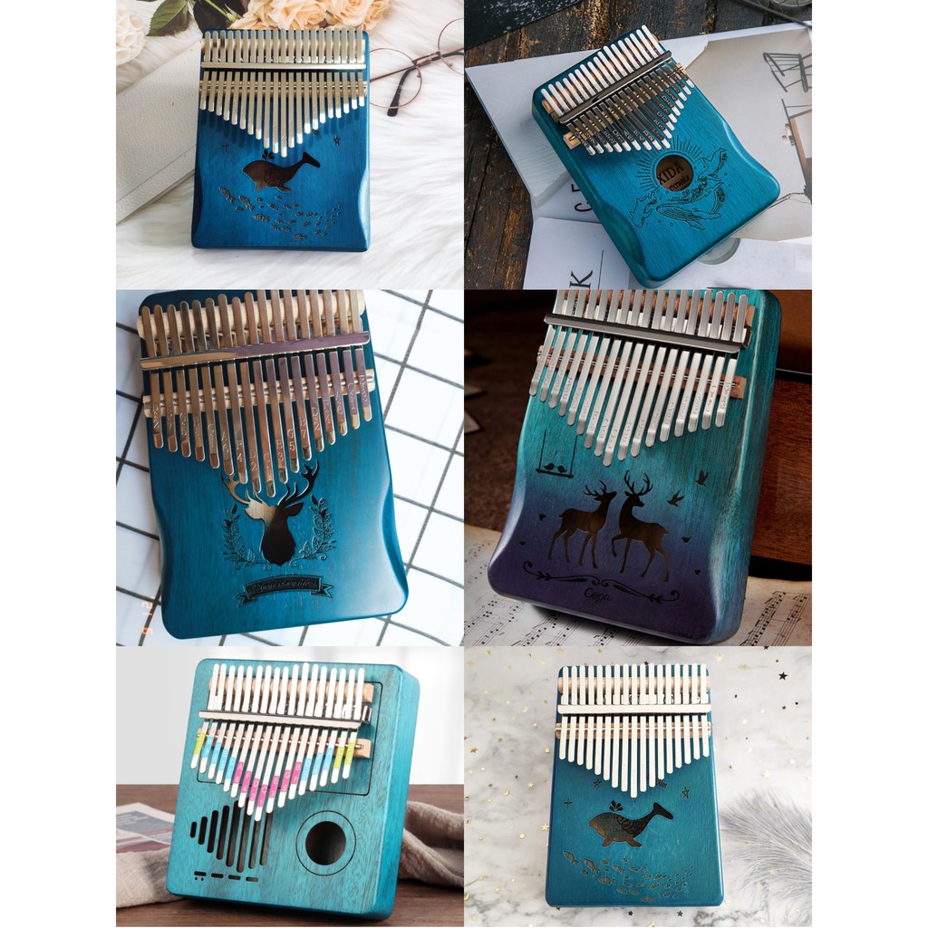 Đàn Kalimba 17 phím màu xanh hình cá voi, nai, radio tiếng hay freeship cực hot