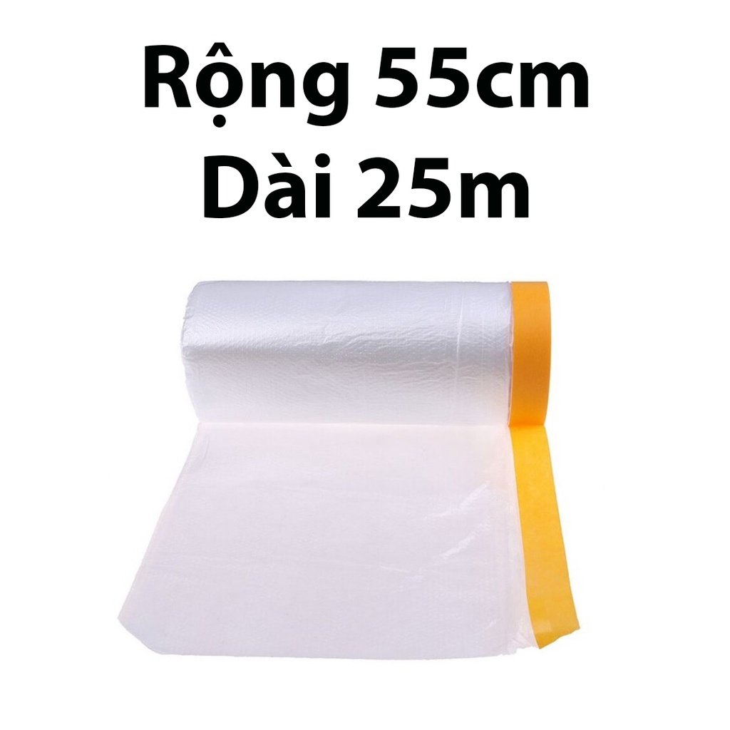 Cuộn nilon phủ đồ đạc che bụi, che sơn khi sơn phủ gầm bảo vệ chi tiết kích thước 55CMx25M vs 110CMx25M ĐNB