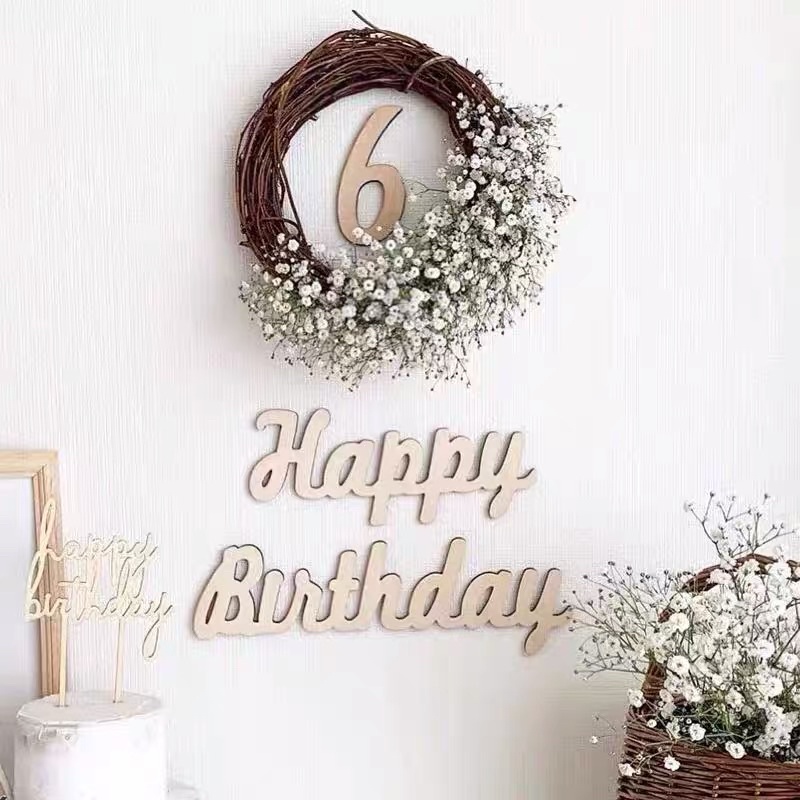 Chữ happy birthday chất gỗ trang trí sinh nhật và combo đủ số