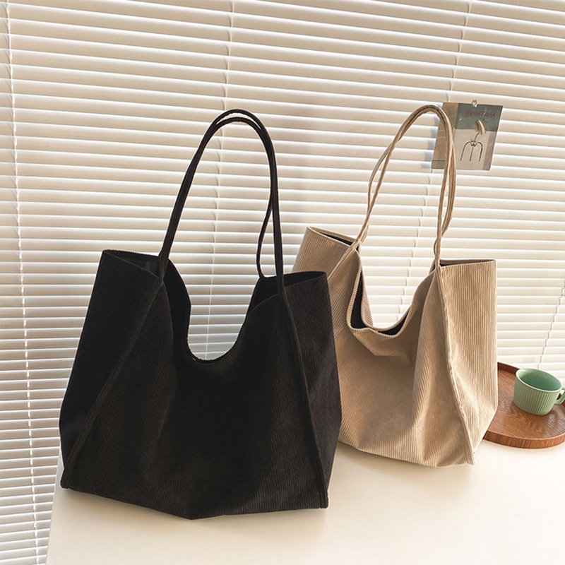Seng Túi Xách Tote Nhung Kẻ Mềm Màu Trơn Phong Cách Cổ Điển Sức Chứa Lớn Cho Nữ
