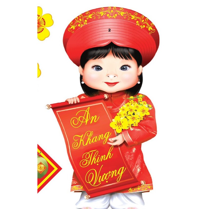 Decal trang trí tết BÉ CHÚC TẾT MẪU 26 (kèm họa tiết nổi)