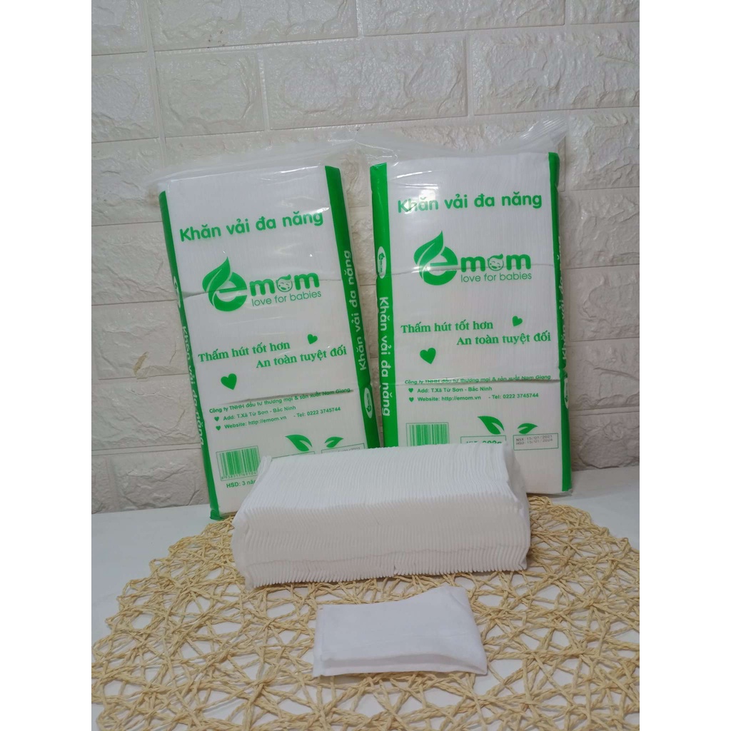 2 Bịch Khăn Khô Đa Năng EMOM (300g/Bịch), Dày Dặn, Mềm Mại Dùng Thay Khăn Ướt