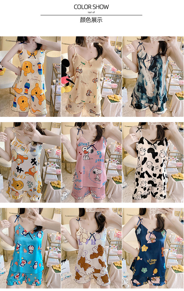 Bộ đồ ngủ lụa in họa tiết hoạt hình dễ thương mát mẻ cho nữ | BigBuy360 - bigbuy360.vn