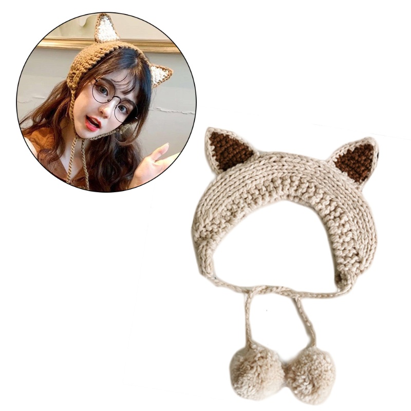Mũ Beanie Đan Móc Hình Mèo / Cáo / Đầu Lâu Dễ Thương Thời Trang Mùa Đông Cho Nữ