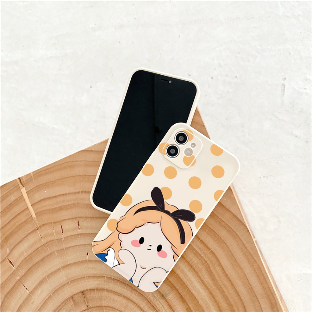 Ốp lưng iphone cạnh vuông Bé gái chấm bi iphone 11 7plus 8plus x xsmax 11pro max 12pro 12promax 13promax e100