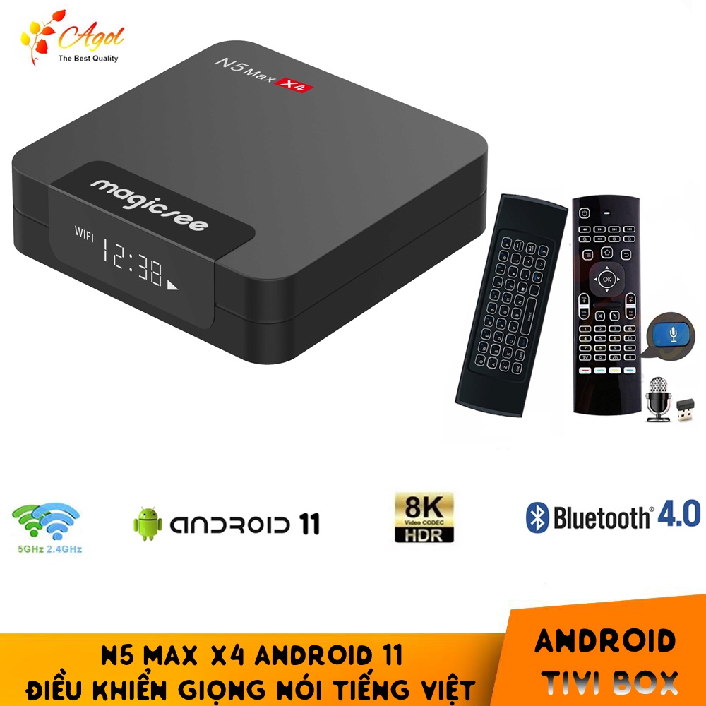 android tivi box N5 MAX X4 Ram 4G Android 11 điều khiển giọng nói kiêm bàn phím đèn nền có bluetooth wifi kép s905X4