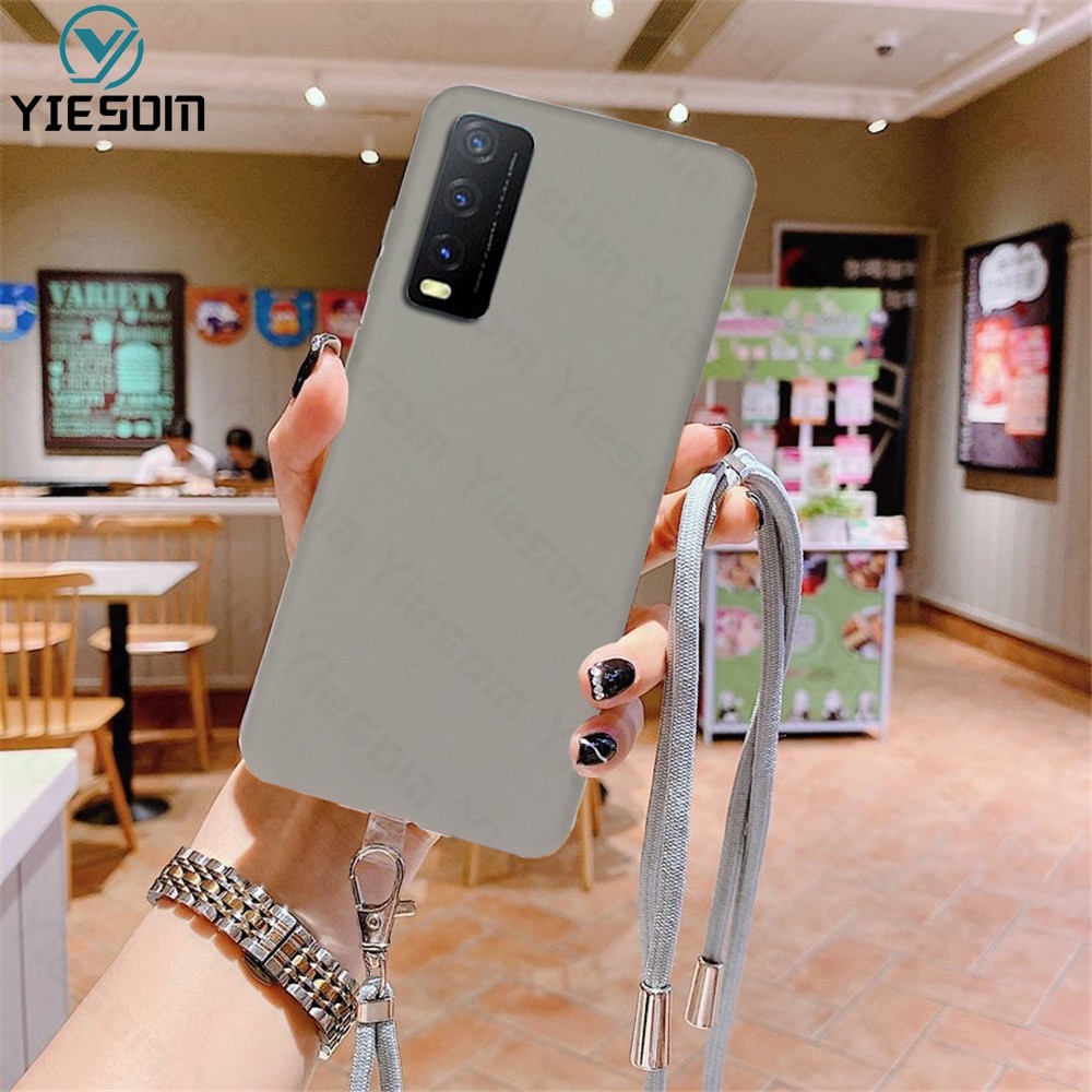 Ốp Điện Thoại TPU Mềm Màu Kẹo Có Dây Đeo Cổ Cho Vivo Y20 Y20s Y12S Y20i 2021 Y12A Y11S Y20s G
