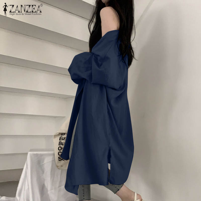 Zanzea Áo Khoác Cardigan Tay Dài Màu Trơn Thiết Kế Xẻ Tà Thời Trang Cho Nữ