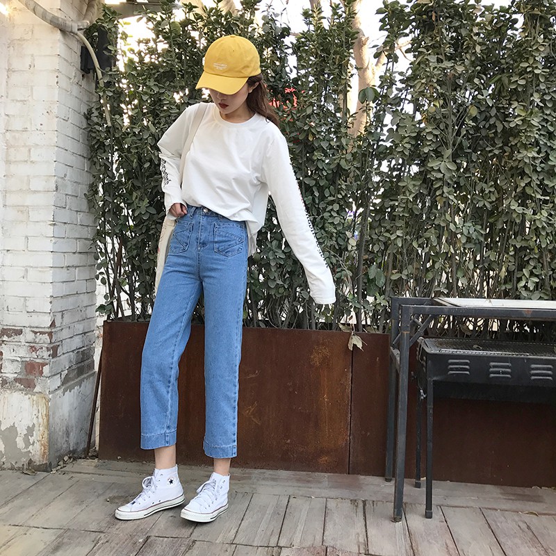 [Size L]Quần jeans nữ ống rộng lưng cao Ulzzang Quảng Châu QDJ60
