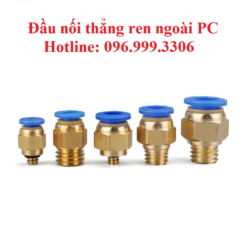 Đầu nối thẳng ống 6 ren ngoài khí nén chịu áp suất cao PC 6M5, PC 6-01, PC 6-02, PC 6-03 PC 6-04 giá sỉ