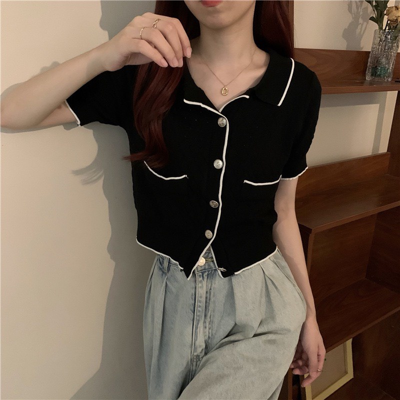 [ÁO CARDIGAN] Áo Croptop Nữ, Áo Dệt Kim Chất Len Xốp Cổ Bẻ Phối Chân Váy, Quần Siêu Xinh | BigBuy360 - bigbuy360.vn