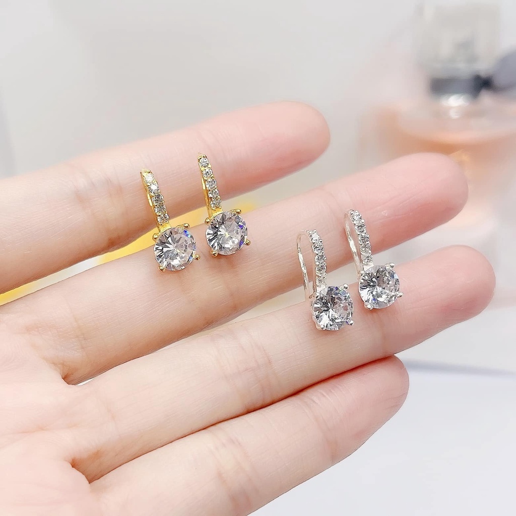 BÔNG TAI MÓC CÂU ĐÁ TRÒN BẠC TA