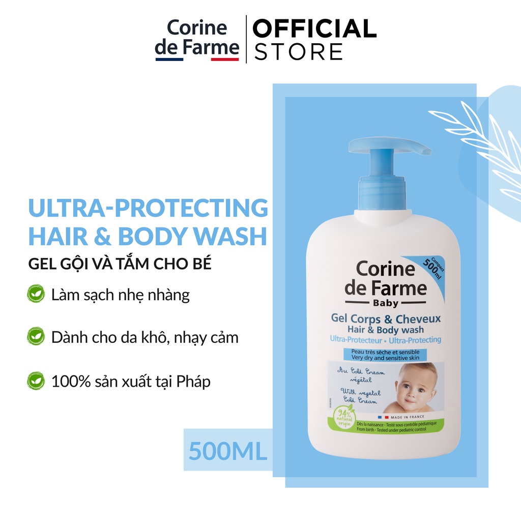 Gel gội và tắm cho bé Corine de Farme Ultra-Protecting Hair &amp; Body Wash 500ml