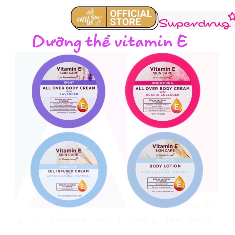 [Bill UK] Dưỡng thể Vitamin E, dầu hạt bơ, dầu dừa cho mọi loại da hộp 300ml