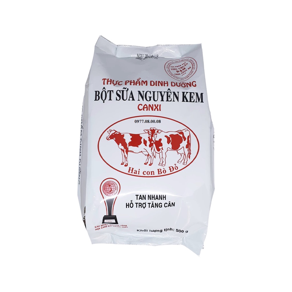 Combo 5 túi sữa bột nguyên kem hỗ trợ tăng cân Hai Con Bò Đỏ (túi 500g)