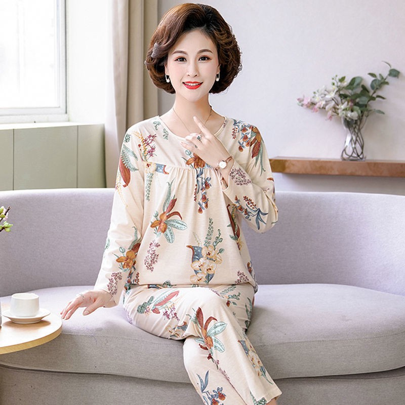 Đồ ngủ & Đồ mặc nhà☊┇▧Bộ đồ ngủ mùa xuân và thu bà mẹ trung niên cotton dài tay cho chồng già mặc ở nhà XL đô | BigBuy360 - bigbuy360.vn