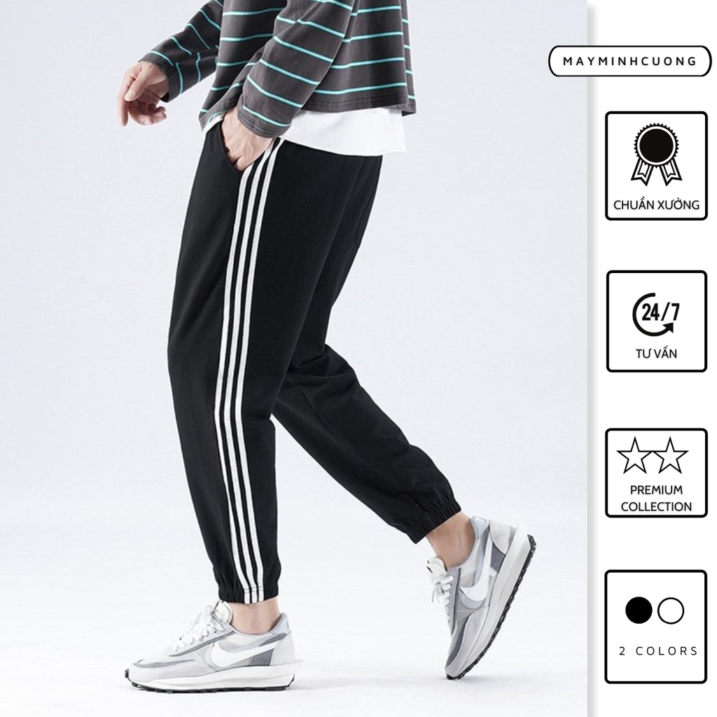 Quần jogger nỉ thể thao kẻ sọc May Minh Cường JBD05