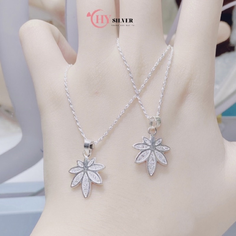 Dây chuyền bạc lá phong nạm đá dây xoắn thừng dây chuyền nữ bạc thật