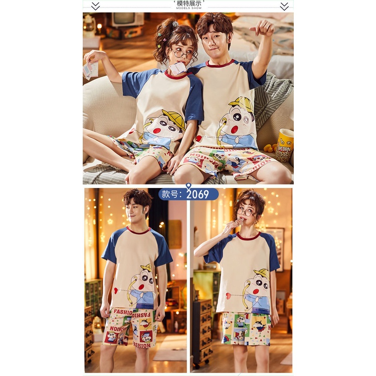 Bộ Đồ Ngủ Tay Ngắn Chất Liệu Cotton In Họa Tiết Hoạt Hình Dễ Thương Thời Trang Mùa Hè Cho Cặp Đôi