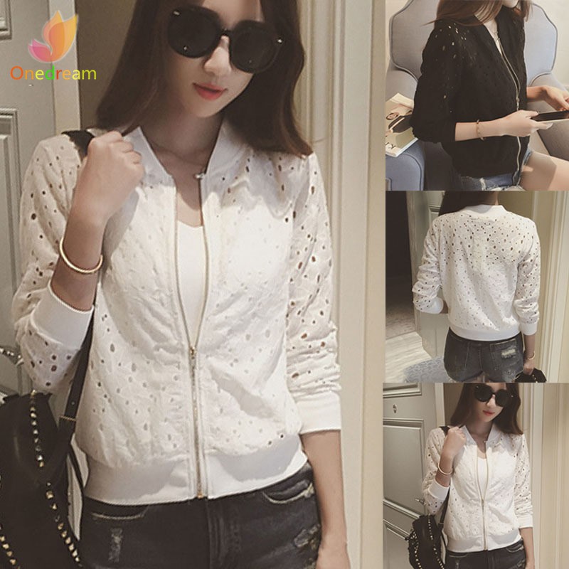 Áo khoác bomber phối ren phong cách năng động trẻ trung dành cho nữ