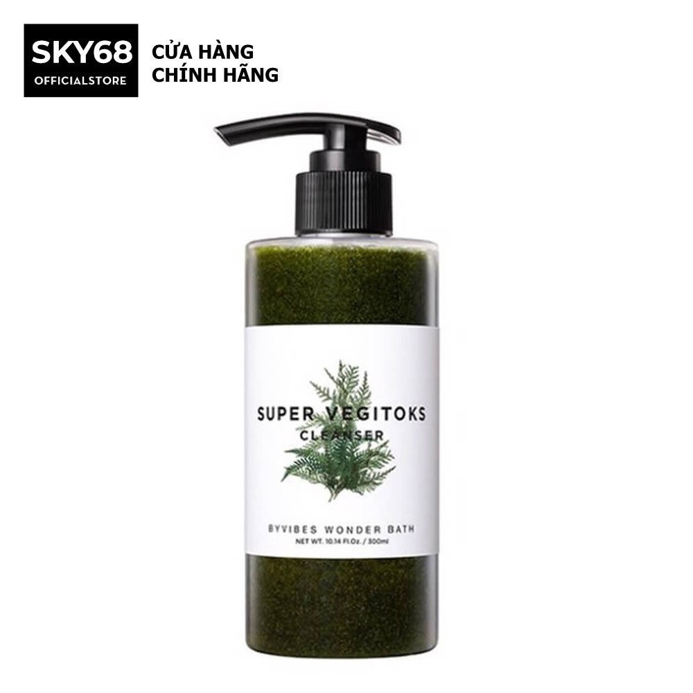 Sữa rửa mặt sủi bọt thải độc chiết xuất rau củ Byvibes Wonder Bath Super Vegitoks Cleanser 300ml - Xanh