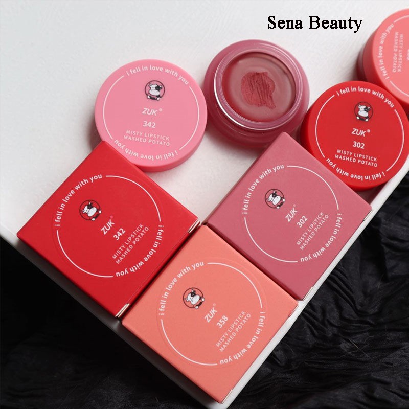 Son Môi Kiêm Má Hồng Dạng Hũ 2in1 Zuk Misty Lipstick Mashed Potato Tặng Kèm Cọ