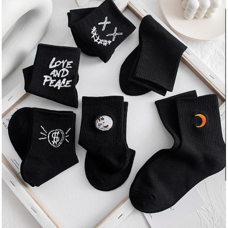 TẤT cao cổ ĐEN TRẮNG unisex nam nữ