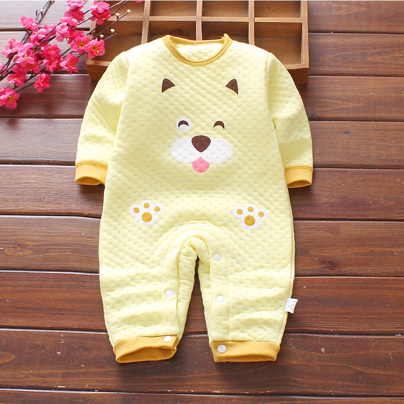 Bộ bodysuit trần bông 3 lớp cho bé, bộ body dài tay liền thân sơ sinh họa tiết đáng yêu 100% cotton_ BD30