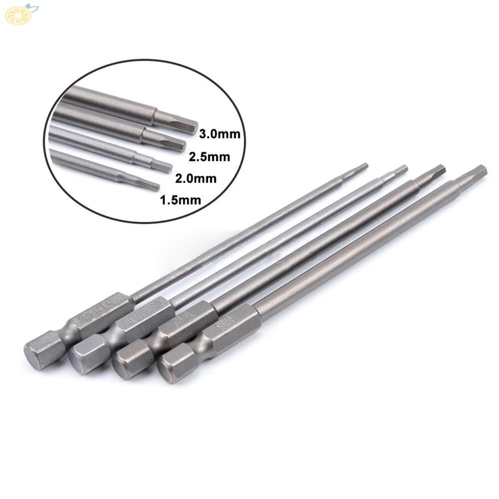 Screwdriver Bits 1/4 Hex Shank 4pcs Magnetic Head Screw Driver 1.5/2.0/2.5/3.0mm Kit Tool S2 alloy steel Silver