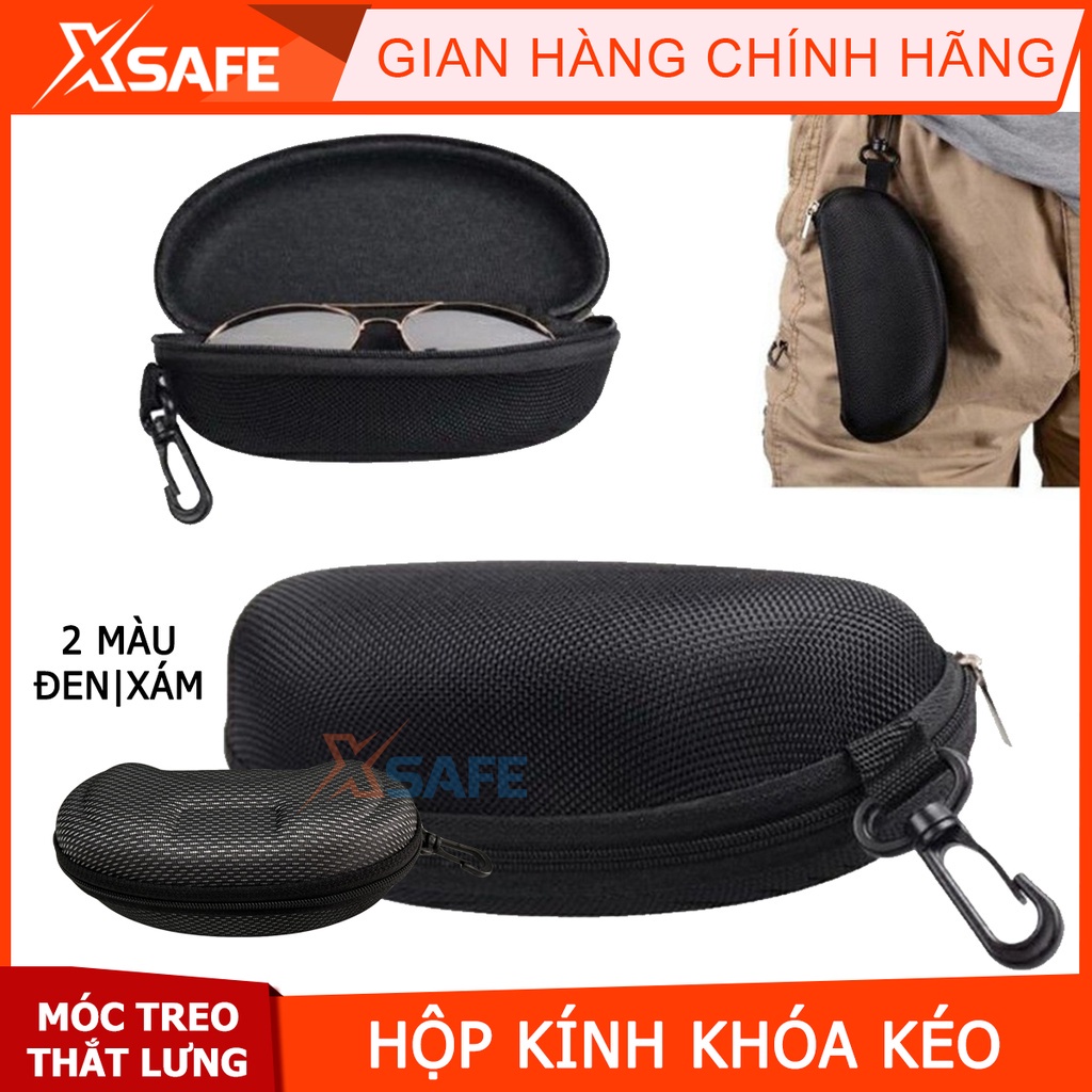 [Quà tặng] Hộp đựng mắt kính khóa kéo có móc treo / đựng kính mát / kiếng cận (2 màu Đen - Xám) ngẫu nhiên