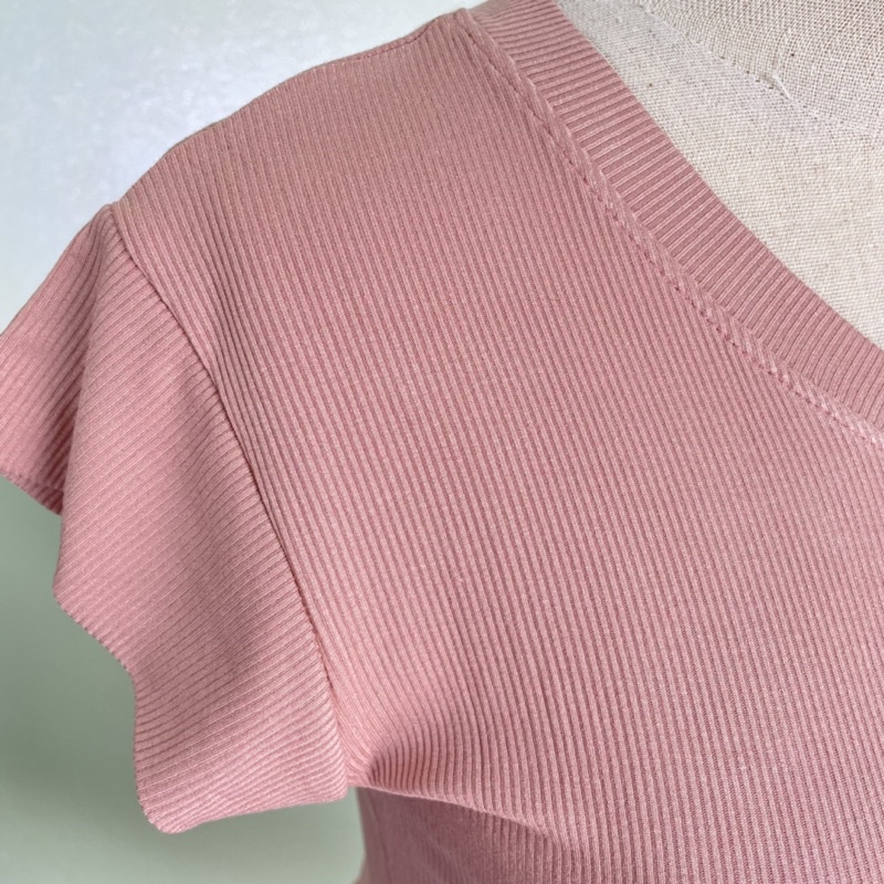 Áo Thun cổ tim chất tăm lạnh co dãn 4 chiều, cổ tay gấp tạo kiểu 2 dây rút bên sườn - thoyeufashion M01
