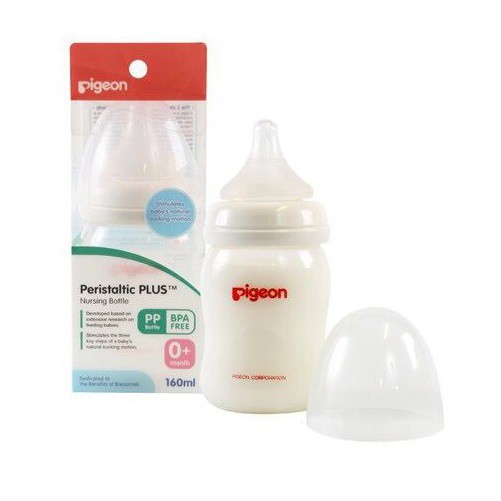 Bình sữa Pigeon 160ml / 240ml / 330ml cổ rộng PP Plus với núm vú silicone siêu mềm Plus