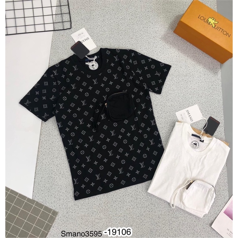 Áo thun nam Lv túi hộp cao cấp ba màu đen trắng xám | BigBuy360 - bigbuy360.vn