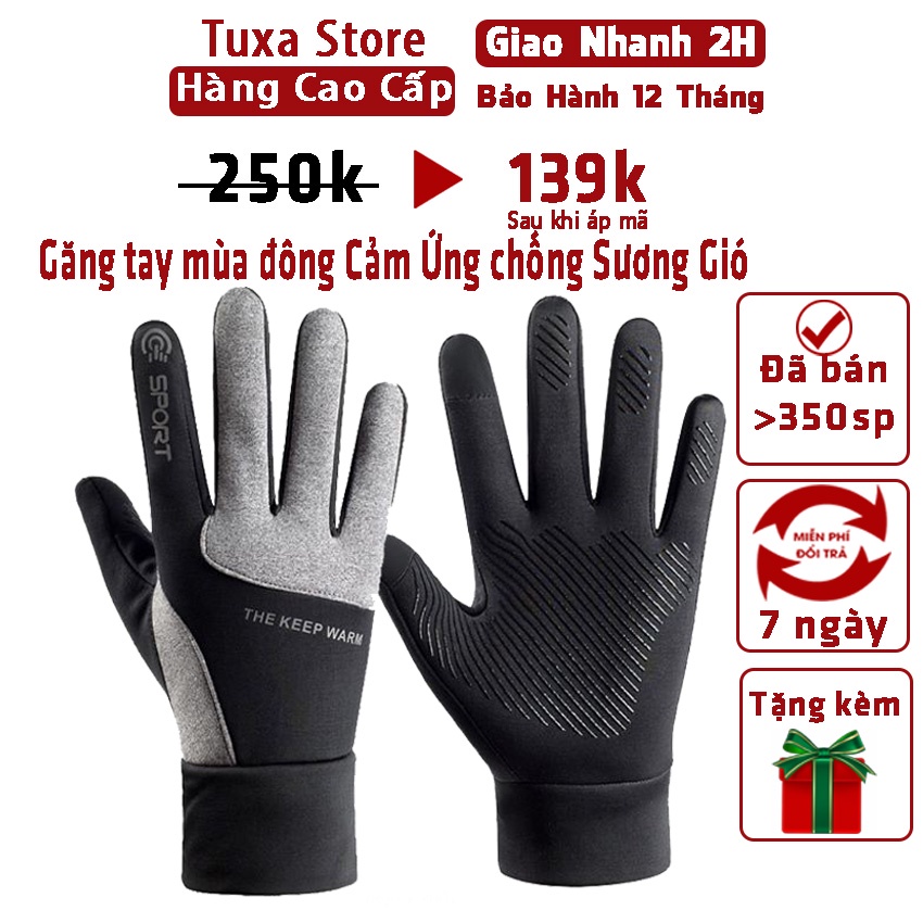 Găng tay đi xe máy mùa đông Tuxa store cảm ứng chống gió sương lạnh nam nữ lót nỉ Gang Bao tay nam đi xe máy giữ ấm