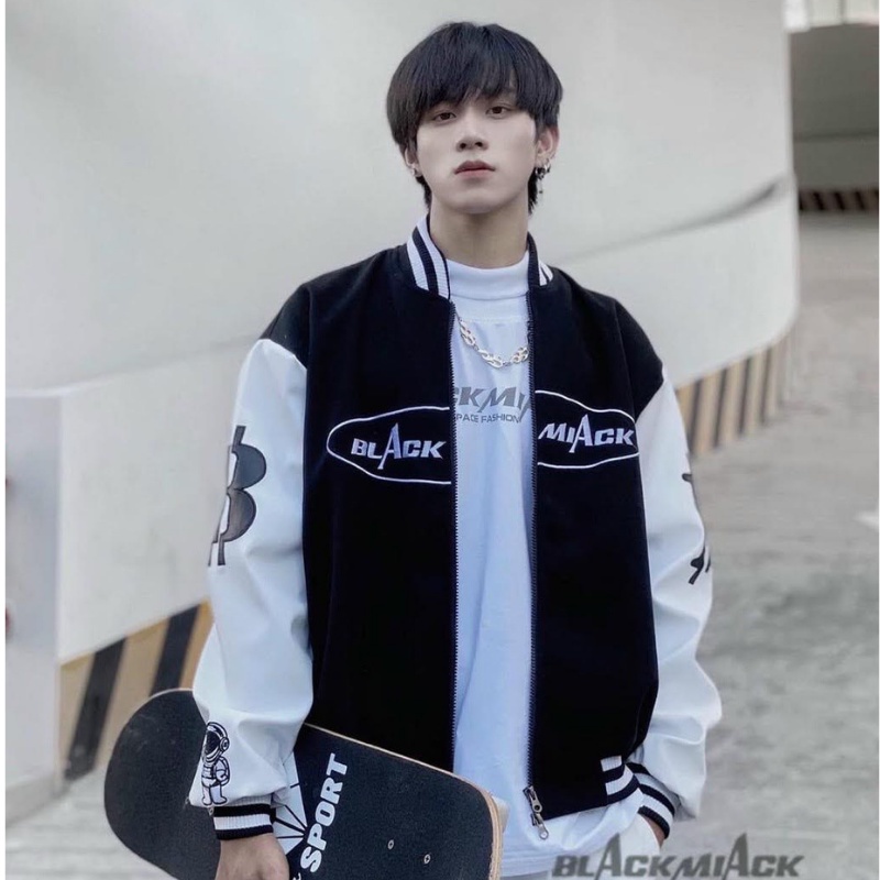 Áo khoác bomber nỉ nam nữ Unisex cao cấp 2 lớp dày dặn, áo khoác dù phao đẹp form rộng mặc đôi, couple màu đen K017 | BigBuy360 - bigbuy360.vn