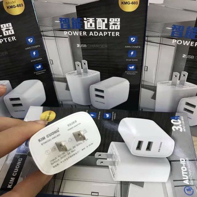 Cóc sạc 3A kim cương kmg 603 2 cổng sạc usb