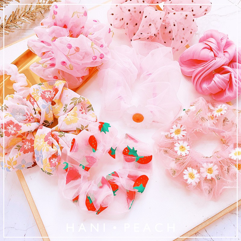 sET 5 DÂY BUỘC TÓC MIX HỒNG CHO BẠN GÁI, CỘT TÓC VẢI VON TRÁI CÂY HỌA TIẾT SANG CHẢNH