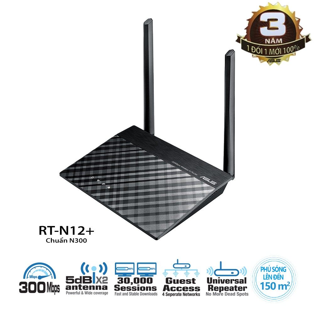 Bộ phát wifi Asus RT-N12+ Chuẩn N300, hỗ trợ tính năng lặp sóng- | BigBuy360 - bigbuy360.vn