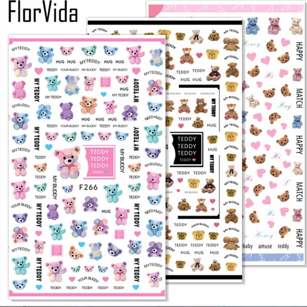 [Hàng mới về] Nhãn dán họa tiết gấu 3D trang trí móng tay nghệ thuật xinh xắn