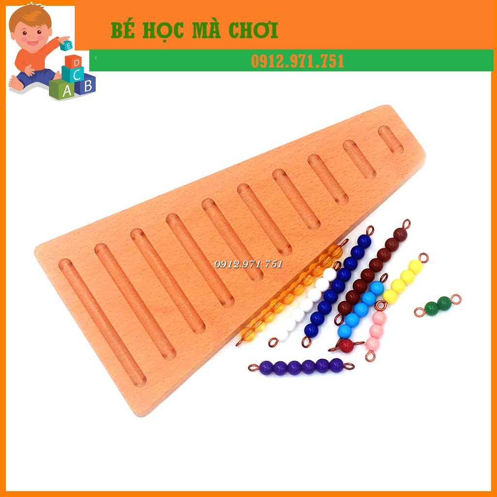 Giáo cụ Montessori - Bộ hạt cườm 1-10 kèm khay đựng bậc thang