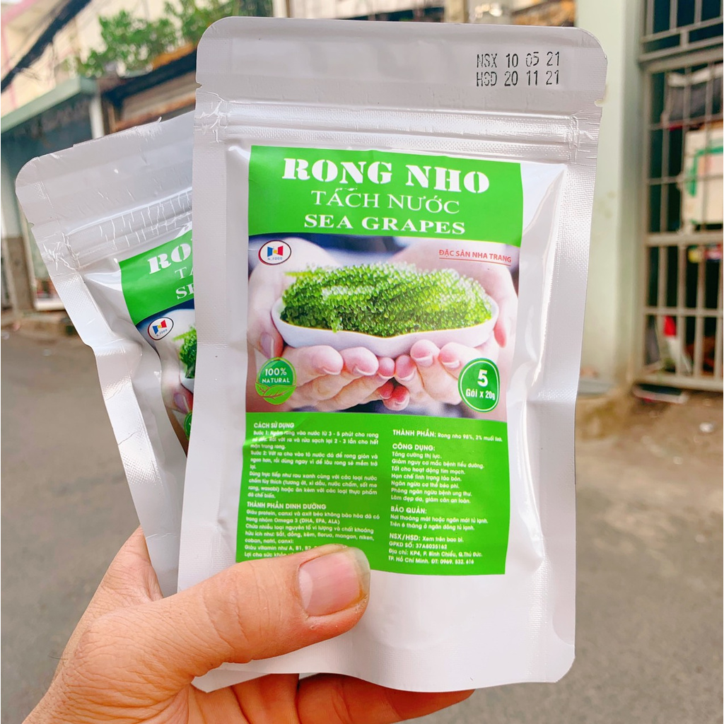 Rong Nho Tách nước - Rong Nho Biển ( Gói 100gram gồm 5 gói nhỏ 20g )