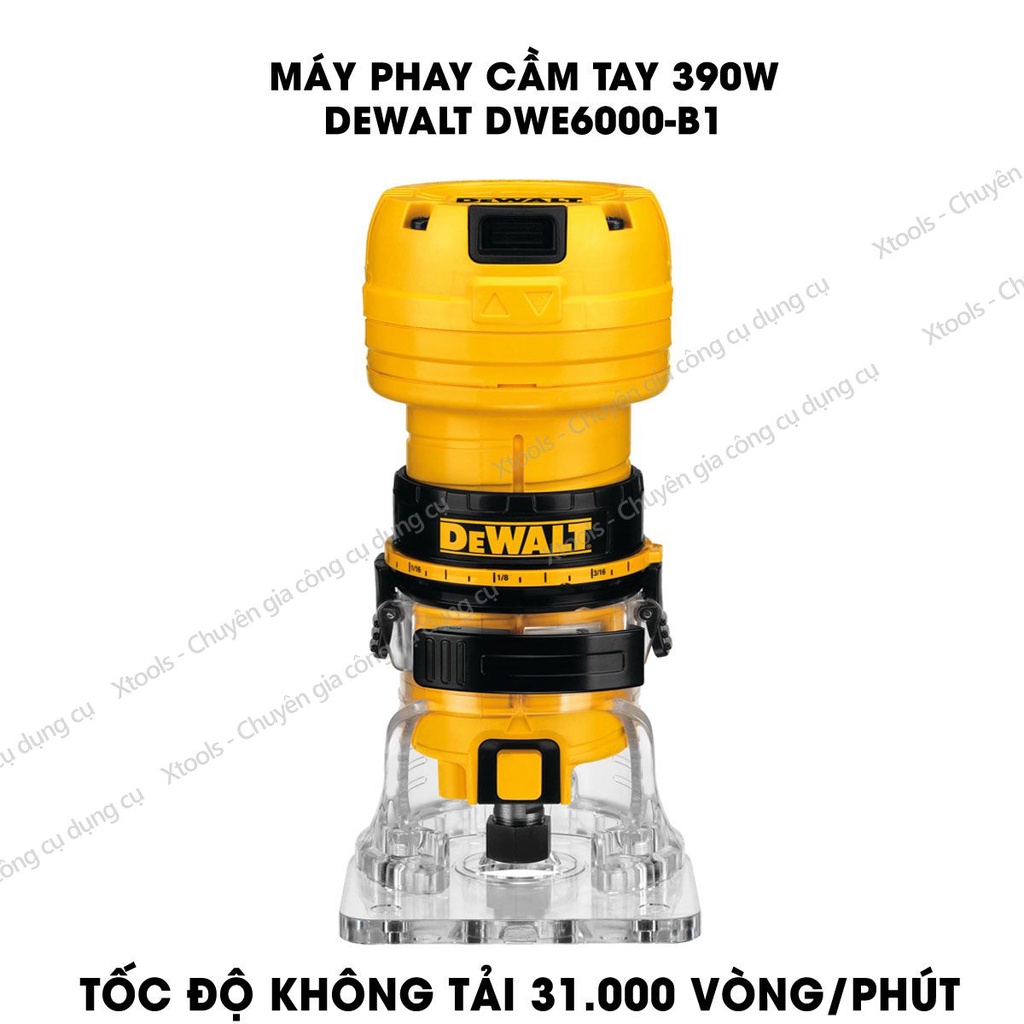 Máy phay cầm tay DeWALT DWE6000-B1 390W , Máy mài cầm tay tốc độ không tải 31000 RPM đơn tốc.mũi phay tối đa 22mm