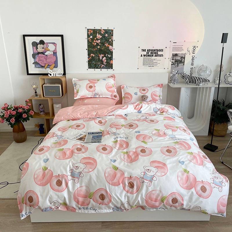 Bộ vỏ chăn ga gối 4 món Cotton Poly đào hồng